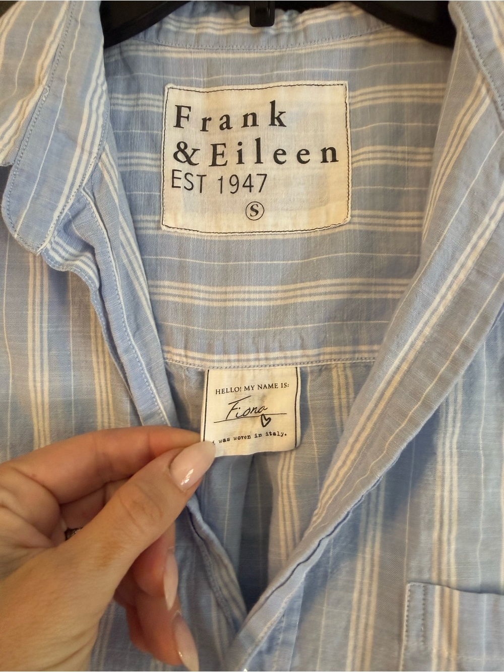 FRANK & EILEEN • Fiona casual cotton button up tank top white blue stripe Small - Picture 3 of 5